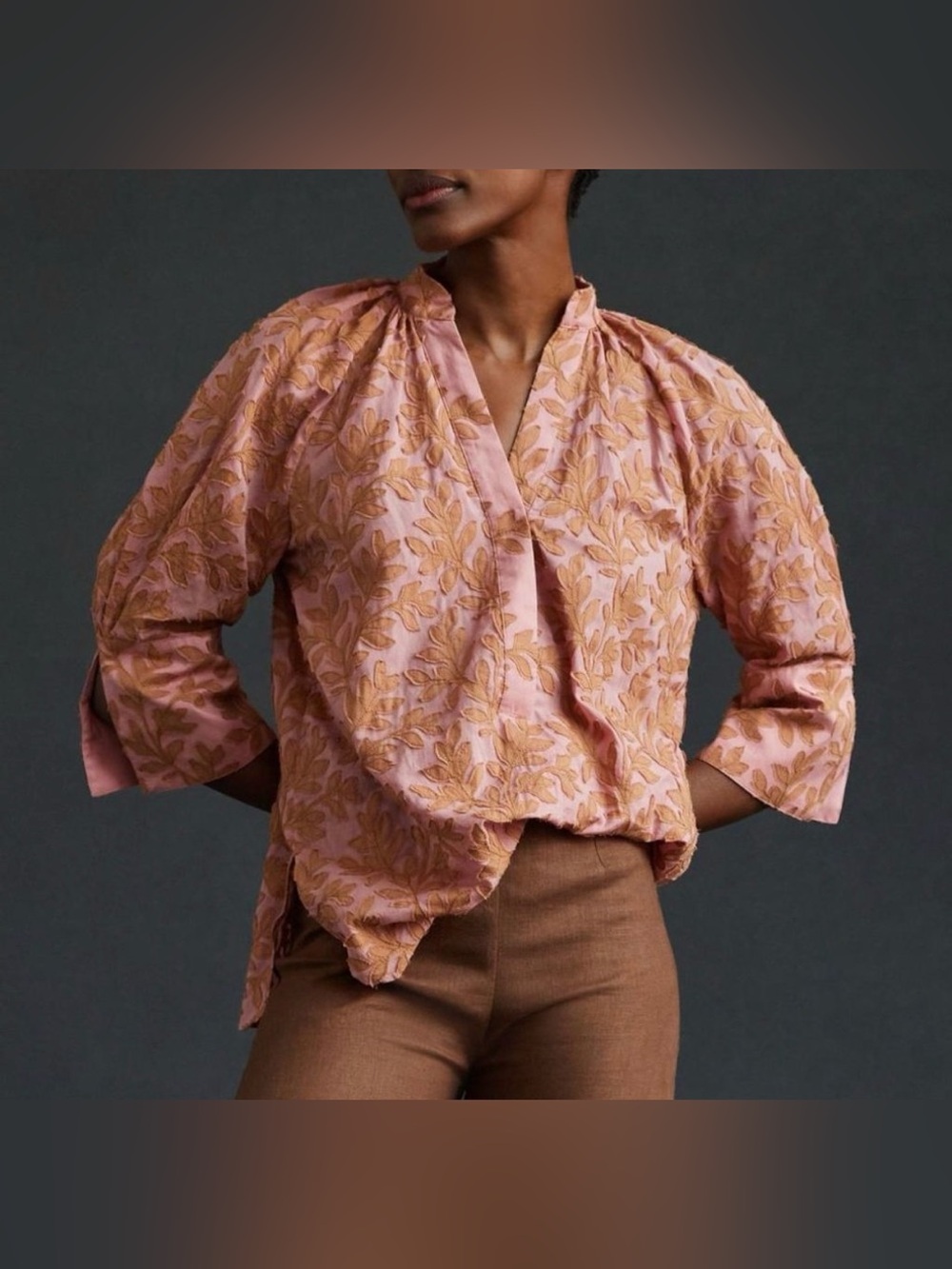 Anthropologie  Popover
Blouse Pink w/ Embroidery - Medium